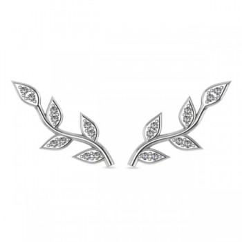 Vine Leaf Ear Cuffs Diamond Accented 14k White Gold (0.20ct)