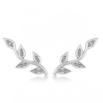 Vine Leaf Ear Cuffs Diamond Accented 14k White Gold (0.20ct)