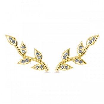 Vine Leaf Ear Cuffs Diamond Accented 14k Yellow Gold (0.20ct)