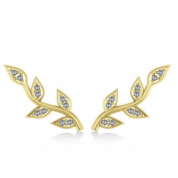 Vine Leaf Ear Cuffs Diamond Accented 14k Yellow Gold (0.20ct)