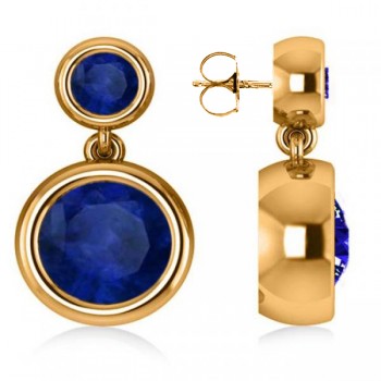 Double Blue Sapphire Gemstone Drop Earrings 14k Yellow Gold (4.50ct)