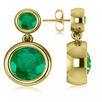 Double Emerald Bezel Gemstone Drop Earrings 14k Yellow Gold (4.50ct)