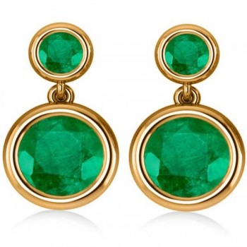 Double Emerald Bezel Gemstone Drop Earrings 14k Yellow Gold (4.50ct)