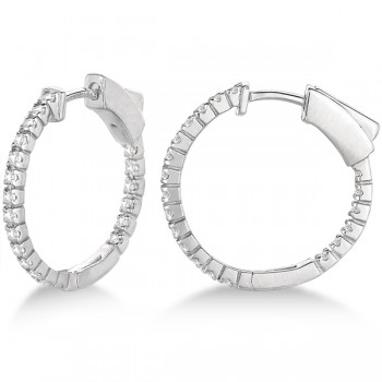 Unique Thin Small Diamond Hoop Earrings 14k White Gold (0.50 ct)