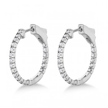 Unique Thin Small Diamond Hoop Earrings 14k White Gold (0.50 ct)