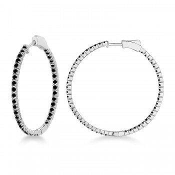 Stylish Large Round Black Diamond Hoop Earrings 14k White Gold (2.00ct)