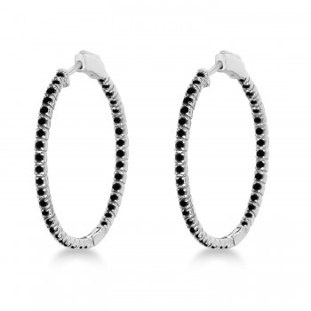 Stylish Large Round Black Diamond Hoop Earrings 14k White Gold (2.00ct)