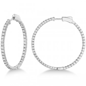 Stylish Large Round Diamond Hoop Earrings 14k White Gold (2.00ct)