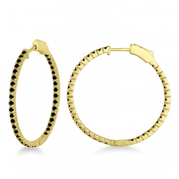 Medium Thin Round Black Diamond Hoop Earrings 14k Yellow Gold (1.50ct)