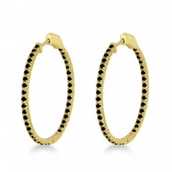 Medium Thin Round Black Diamond Hoop Earrings 14k Yellow Gold (1.50ct)