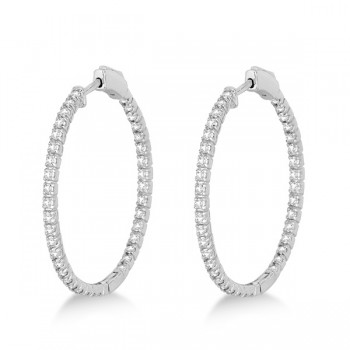 Medium Thin Round Diamond Hoop Earrings 14k White Gold (1.50ct)