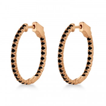 Stylish Small Round Black Diamond Hoop Earrings 14k Rose Gold (1.00ct)