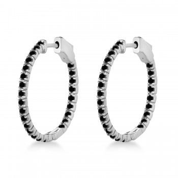 Stylish Small Round Black Diamond Hoop Earrings 14k White Gold (1.00ct)