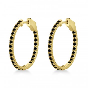 Stylish Small Round Black Diamond Hoop Earrings 14k Yellow Gold (1.00ct)