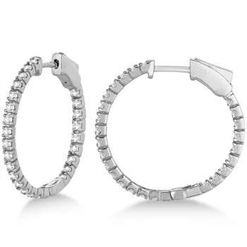 Stylish Small Round Diamond Hoop Earrings 14k White Gold (1.00ct)