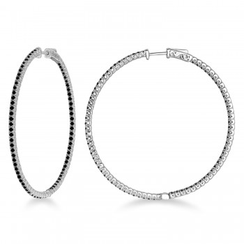 Unique X-Large Black Diamond Hoop Earrings 14k White Gold (3.00ct)