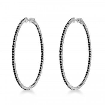 Unique X-Large Black Diamond Hoop Earrings 14k White Gold (3.00ct)