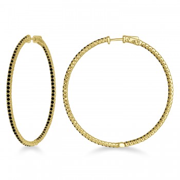 Unique X-Large Black Diamond Hoop Earrings 14k Yellow Gold (3.00ct)