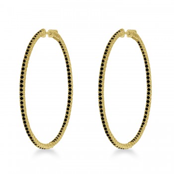 Unique X-Large Black Diamond Hoop Earrings 14k Yellow Gold (3.00ct)