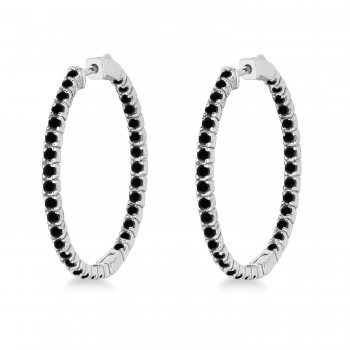 Large Round Black Diamond Hoop Earrings 14k White Gold (2.05ct)