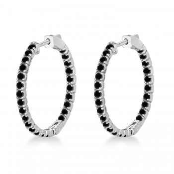 Medium Round Black Diamond Hoop Earrings 14k White Gold (1.55ct)