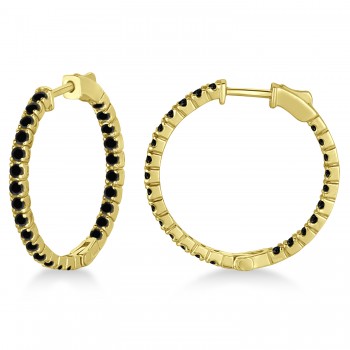 Medium Round Black Diamond Hoop Earrings 14k Yellow Gold (1.55ct)