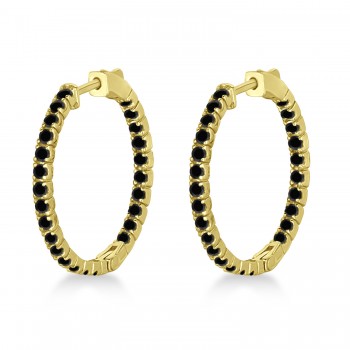 Medium Round Black Diamond Hoop Earrings 14k Yellow Gold (1.55ct)
