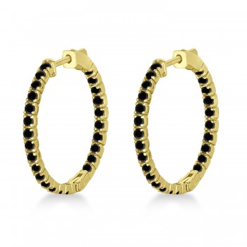 Medium Round Black Diamond Hoop Earrings 14k Yellow Gold (1.55ct)