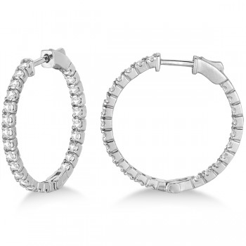 Medium Round Lab Grown Diamond Hoop Earrings 14k White Gold (1.55ct)