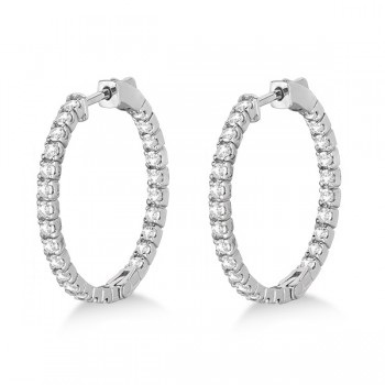 Medium Round Lab Grown Diamond Hoop Earrings 14k White Gold (1.55ct)
