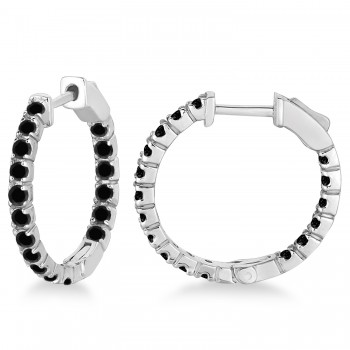 Fancy Small Round Black Diamond Hoop Earrings 14k White Gold (1.00ct)