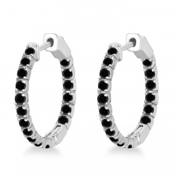 Fancy Small Round Black Diamond Hoop Earrings 14k White Gold (1.00ct)