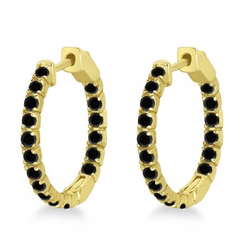 Fancy Small Round Black Diamond Hoop Earrings 14k Yellow Gold (1.00ct)