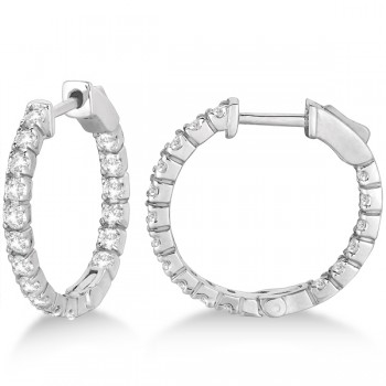 Fancy Small Round Diamond Hoop Earrings 14k White Gold (1.00ct)