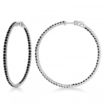 X-Large Round Black Diamond Hoop Earrings 14k White Gold (5.15ct)