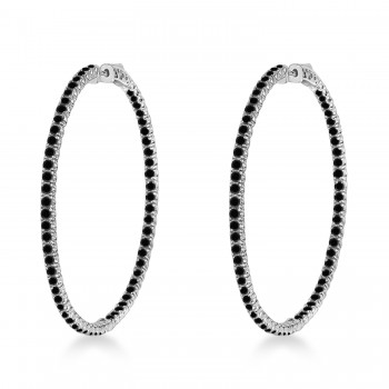 X-Large Round Black Diamond Hoop Earrings 14k White Gold (5.15ct)