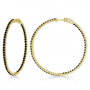 X-Large Round Black Diamond Hoop Earrings 14k Yellow Gold (5.15ct)