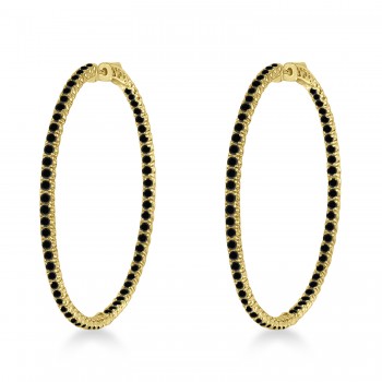 X-Large Round Black Diamond Hoop Earrings 14k Yellow Gold (5.15ct)