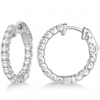 Unique Small Round Diamond Hoop Earrings 14k White Gold (1.51ct)