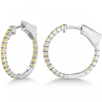 Thin Yellow Canary Diamond Hoop Earrings 14K White Gold (0.50ct)