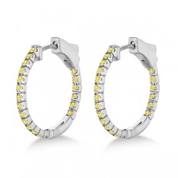 Thin Yellow Canary Diamond Hoop Earrings 14K White Gold (0.50ct)