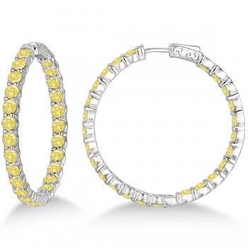 Fancy Yellow Canary Diamond Hoop Earrings 14k White Gold (10.00ct)