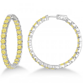 Fancy Yellow Canary Diamond Hoop Earrings 14k White Gold (10.00ct)