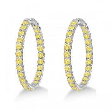 Fancy Yellow Canary Diamond Hoop Earrings 14k White Gold (10.00ct)