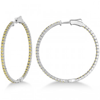 Large Yellow Canary Diamond Hoop Earrings 14k White Gold (2.00ct)