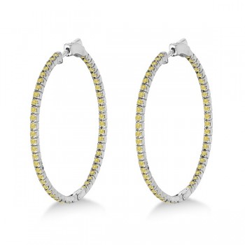 Large Yellow Canary Diamond Hoop Earrings 14k White Gold (2.00ct)