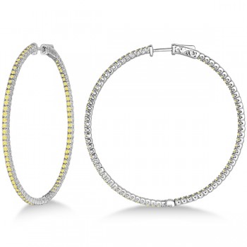 X-Large Yellow Canary Diamond Hoop Earrings 14k White Gold (3.00ct)