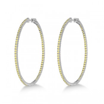 X-Large Yellow Canary Diamond Hoop Earrings 14k White Gold (3.00ct)