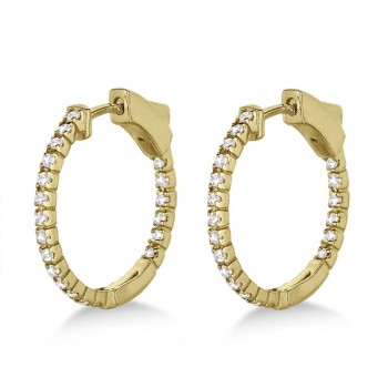 Unique Thin Small Diamond Hoop Earrings 14k Yellow Gold (0.50 ct)