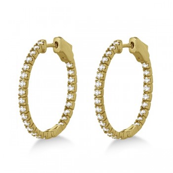 Stylish Small Round Diamond Hoop Earrings 14k Yellow Gold (1.00ct)